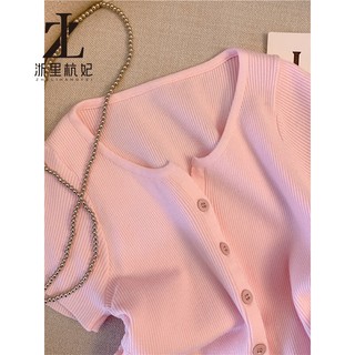 ZHELIHANGFEI Dệt Kim Cardigan Dây Rút Eo Ngắn Tay Băng Lụa Nữ Hồng Ngắn Top Hợp Thời Trang