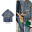 Tianlesiwei American retro thêu phong cách trung lập áo sơ mi mùa hè dáng rộng denim áo sơ mi ngắn tay