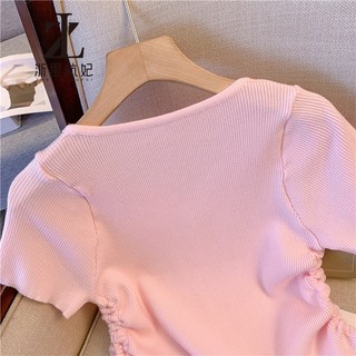ZHELIHANGFEI Dệt Kim Cardigan Dây Rút Eo Ngắn Tay Băng Lụa Nữ Hồng Ngắn Top Hợp Thời Trang