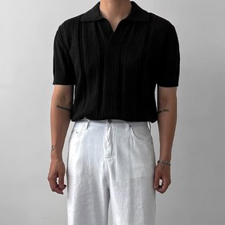 Mùa hè Mỹ High Street Dệt Kim Ngắn Tay Áo Sơ Mi POLO Nam Ve Áo Nửa Tay Top Cao Cấp Ruffian Đẹp Trai Áo Chui Đầu t @