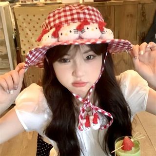 Bán Thời Trang Dễ Thương helloKitty Đỏ Kiểm Tra Mũ Xô Chống Nắng Mũ y2k Dễ Thương