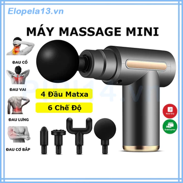 Súng massage cầm tay mini 4 đầu 6 chế độ, máy massage đấm lưng, mát xa cổ vai gáy thông minh