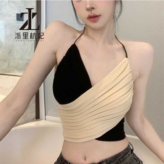 ZHELIHANGFEI Áo Lót Dệt Kim Dáng Ngắn Phối Dây Chéo Cổ Quyến Rũ Thời Trang Mùa Hè Mới Cho Nữ áo chéocổ
