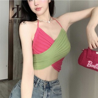 ZHELIHANGFEI Áo Lót Dệt Kim Dáng Ngắn Phối Dây Chéo Cổ Quyến Rũ Thời Trang Mùa Hè Mới Cho Nữ áo chéocổ