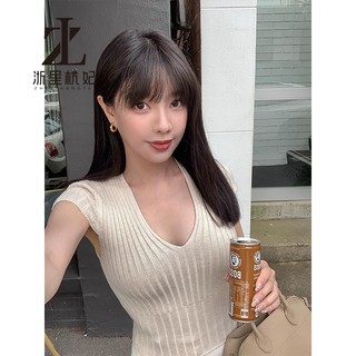 ZHELIHANGFEI Áo dệt kim ngắn tay cổ chữ V phiên bản Hàn Quốc mùa hè dành cho nữ