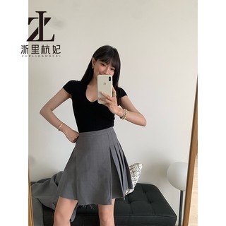 ZHELIHANGFEI Áo dệt kim ngắn tay cổ chữ V phiên bản Hàn Quốc mùa hè dành cho nữ