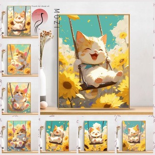 MOZI✨ Tranh tô màu theo số hoa hướng dương 30x40/40x50cm, tranh kỹ thuật số tự làm, mèo, tranh sơn dầu acrylic trang trí