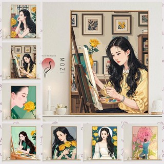 MOZI✨30 * 40cm / 40 * 50cm cô gái hoa hồng tranh tô màu theo số tranh số hóa tranh sơn dầu số hoá Hoa Hồng Cô Gái Số Tranh Sơn Dầu Tự Làm Đầy Tranh Sơn Màu Số Tranh Sơn Màu Acrylic Tranh Sơn Dầu Vẽ Tay Tranh Vẽ Tranh Trang Trí