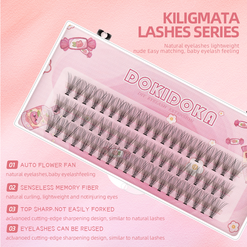 [Món quà miễn phí]  KILIGMATA 60 Cụm Mi D Curl Volume Phần mở rộng mi riêng lẻ 10D / 20D Wispy Mi Cụm DIY Tại Nhà (D-9-16 Mix)