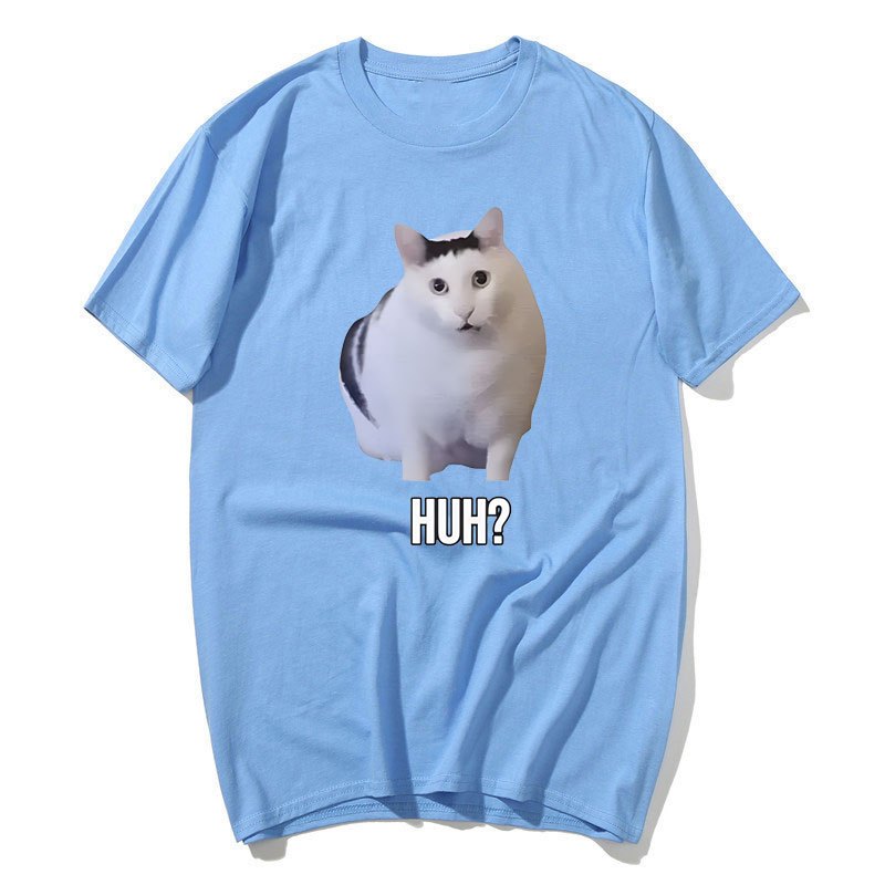 Mèo nói Huh? Ngộ nghĩnh Meme Áo nam Nữ 100% Cotton Thoáng Khí Tay Ngắn Quá Khổ Áo Sơ Mi Thời Trang Bông Tai Kẹp Tee Áo Sơ Mi