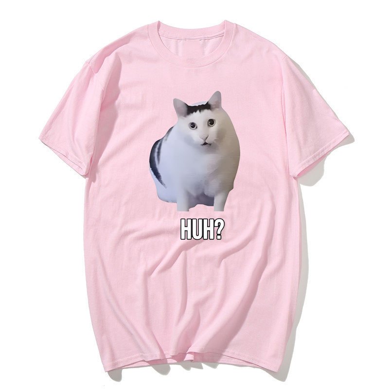 Mèo nói Huh? Ngộ nghĩnh Meme Áo nam Nữ 100% Cotton Thoáng Khí Tay Ngắn Quá Khổ Áo Sơ Mi Thời Trang Bông Tai Kẹp Tee Áo Sơ Mi