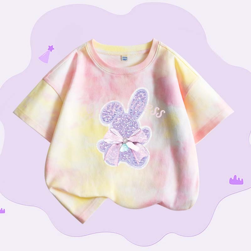 W.G.Q Áo thun Tie-Dye bé gái , vải Cotton nguyên chất mềm mại thoải mái, thấm mồ hôi thoáng khí
