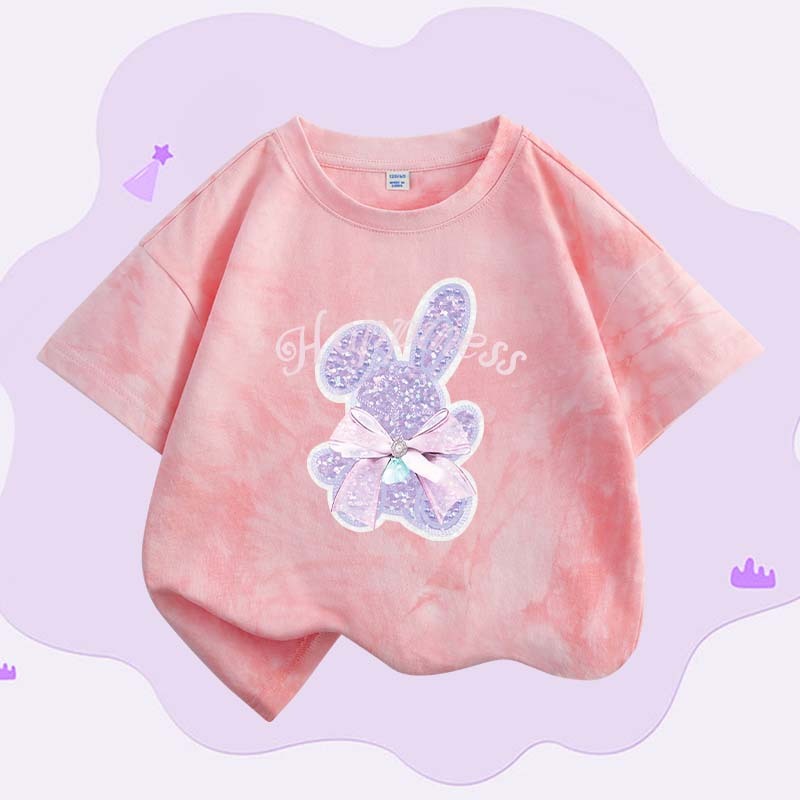 W.G.Q Áo thun Tie-Dye bé gái , vải Cotton nguyên chất mềm mại thoải mái, thấm mồ hôi thoáng khí