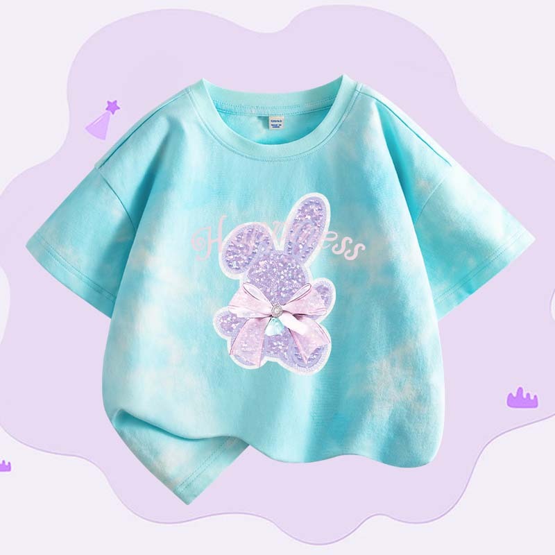 W.G.Q Áo thun Tie-Dye bé gái , vải Cotton nguyên chất mềm mại thoải mái, thấm mồ hôi thoáng khí