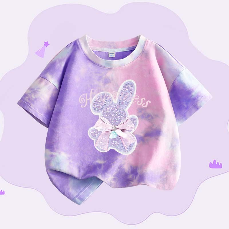 W.G.Q Áo thun Tie-Dye bé gái , vải Cotton nguyên chất mềm mại thoải mái, thấm mồ hôi thoáng khí
