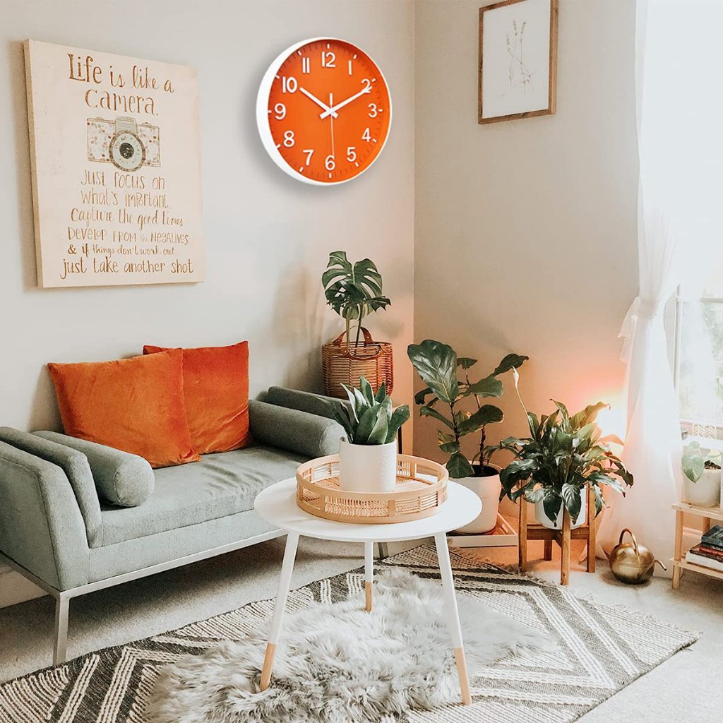 Đồng hồ treo tường phòng khách 12 Inch Đồng hồ gia đình đơn giản hiện đại Phòng ngủ Im lặng Trang trí tường Đồng hồ treo tường Đồng hồ thạch anh tròn