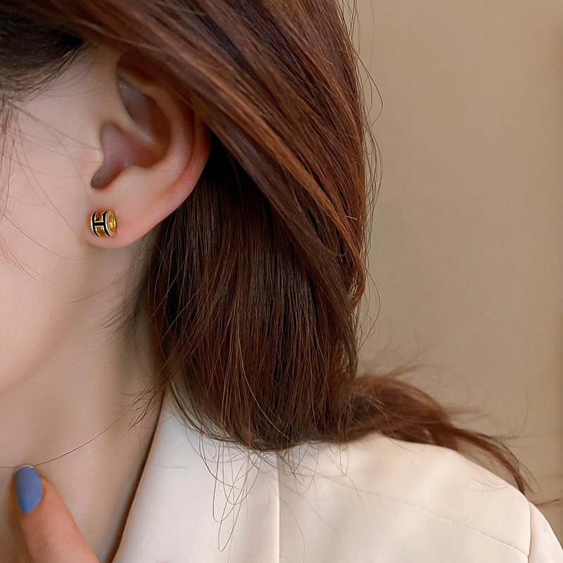 Bạc 925, kim cương, chữ H, bộ 6 đôi, phong cách Hàn Quốc, tinh tế, cá tính