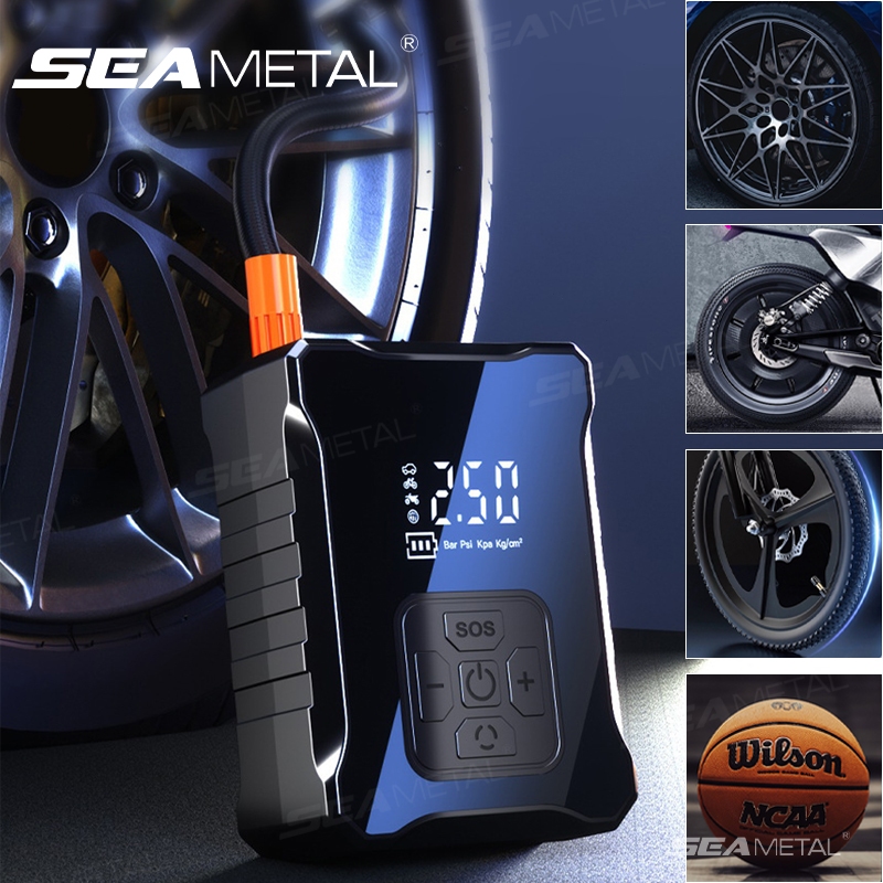 Máy nén khí ô tô SEAMETAL 4000mAh 12V 150PSI di động không dây, bơm lốp kỹ thuật số thông minh mini
