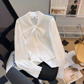 Phong Cách Hàn Quốc Nữ Nữ Rời Ren Áo Sơ Mi Tay Dài Áo Baju Baju Wanita Lengan Panjang