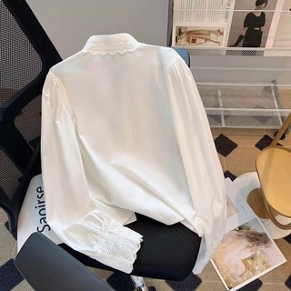 Phong Cách Hàn Quốc Nữ Nữ Rời Ren Áo Sơ Mi Tay Dài Áo Baju Baju Wanita Lengan Panjang