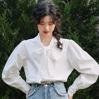 Phong Cách Hàn Quốc Nữ Nữ Rời Ren Áo Sơ Mi Tay Dài Áo Baju Baju Wanita Lengan Panjang