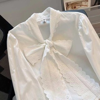 Phong Cách Hàn Quốc Nữ Nữ Rời Ren Áo Sơ Mi Tay Dài Áo Baju Baju Wanita Lengan Panjang