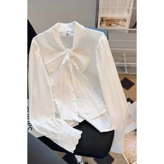 Phong Cách Hàn Quốc Nữ Nữ Rời Ren Áo Sơ Mi Tay Dài Áo Baju Baju Wanita Lengan Panjang
