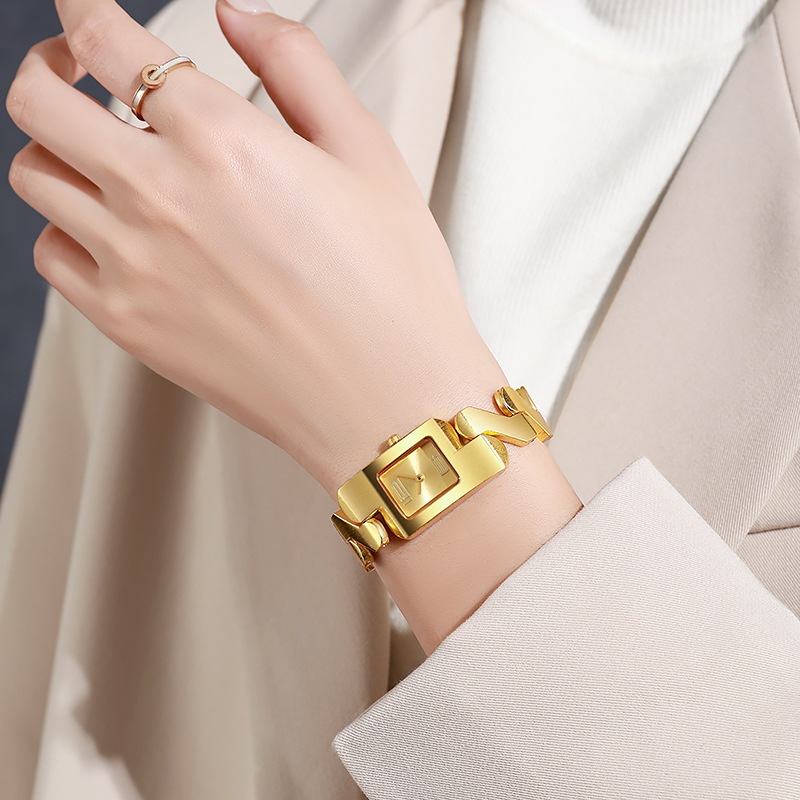 Đồng hồ đeo tay thạch anh cặp đôi vuông cổ điển cổ điển có ánh sáng sang trọng và thời trang Đồng hồ thời trang vàng cổ điển