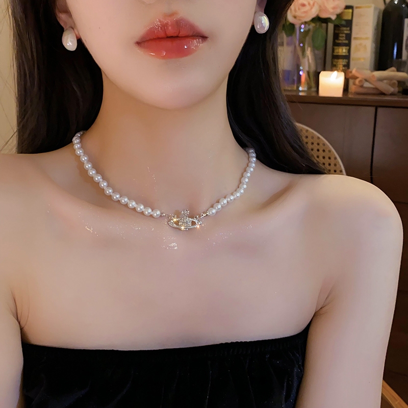 Kim Cương Sao Thổ Mặt Dây Chuyền Ngọc Trai Vòng Cổ Niche Thời Trang Xương Đòn Dây Chuyền Nữ Thanh Lịch Giá Rẻ Trang Sức Sang Trọng