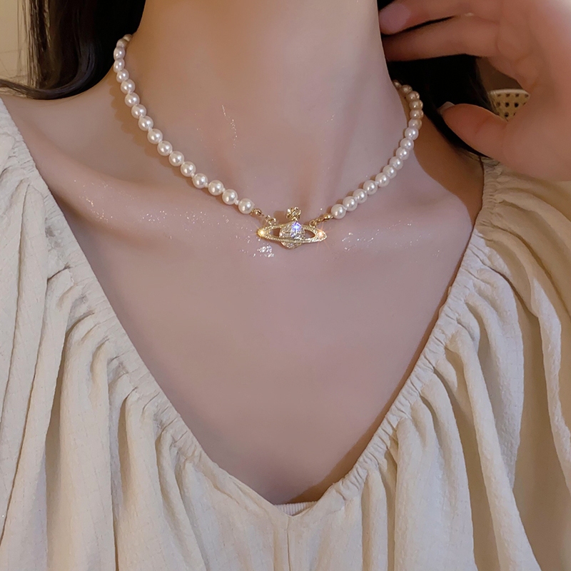 Kim Cương Sao Thổ Mặt Dây Chuyền Ngọc Trai Vòng Cổ Niche Thời Trang Xương Đòn Dây Chuyền Nữ Thanh Lịch Giá Rẻ Trang Sức Sang Trọng