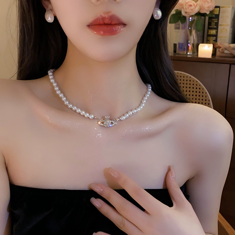 Kim Cương Sao Thổ Mặt Dây Chuyền Ngọc Trai Vòng Cổ Niche Thời Trang Xương Đòn Dây Chuyền Nữ Thanh Lịch Giá Rẻ Trang Sức Sang Trọng