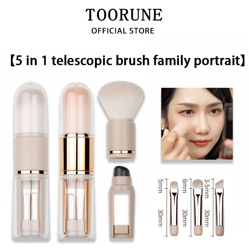 Cappuvini Bộ cọ trang điểm 5 trong 1 YA SHE NA Bộ 5 cọ trang điểm du lịch có thể thu vào di động