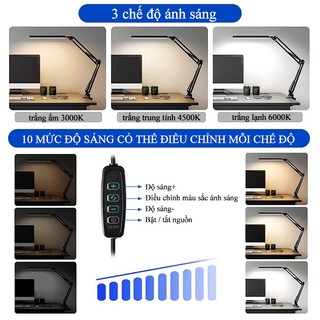 Đèn bàn LED CANMEIJIA 24W Đèn bàn để bàn hai đầu có thể điều chỉnh độ sáng vô cấp 3 màu có thể gập lại Kẹp đèn màn hình máy tính để làm việc tại văn phòng, chơi game, học tập