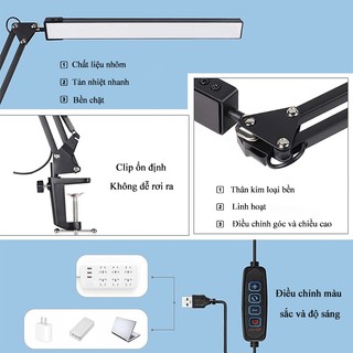 Đèn bàn LED CANMEIJIA 24W Đèn bàn để bàn hai đầu có thể điều chỉnh độ sáng vô cấp 3 màu có thể gập lại Kẹp đèn màn hình máy tính để làm việc tại văn phòng, chơi game, học tập