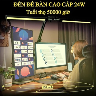 Đèn bàn LED CANMEIJIA 24W Đèn bàn để bàn hai đầu có thể điều chỉnh độ sáng vô cấp 3 màu có thể gập lại Kẹp đèn màn hình máy tính để làm việc tại văn phòng, chơi game, học tập