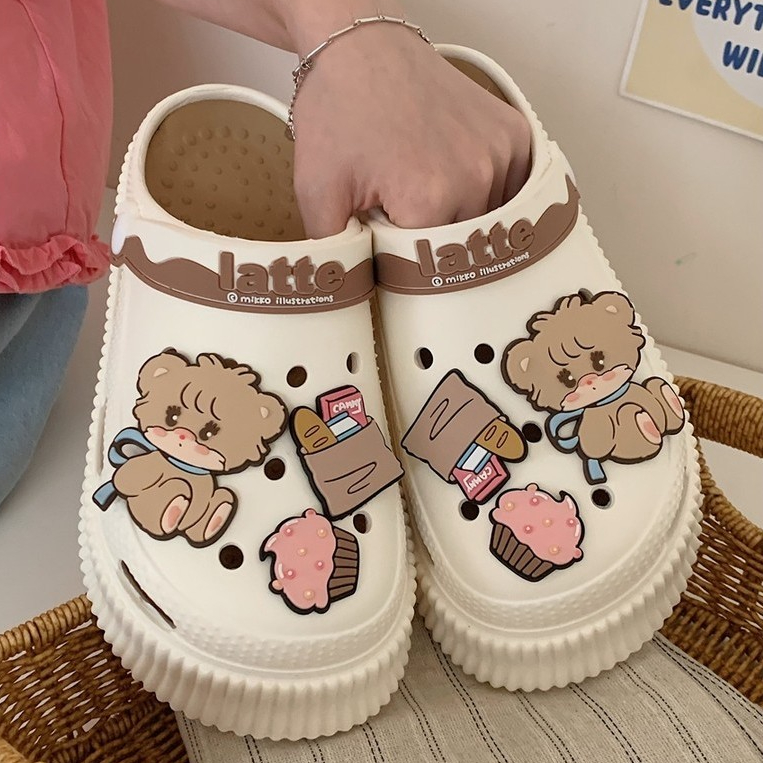 Mikko Co-Branded Hole Shoes Busch Dép hai cánh Dép che mũi Dép đế dày Dép đế dày có thể tháo rời Dép đế phẳng Dép đế dày tăng chiều cao khử mùi chống trượt ngón chân-