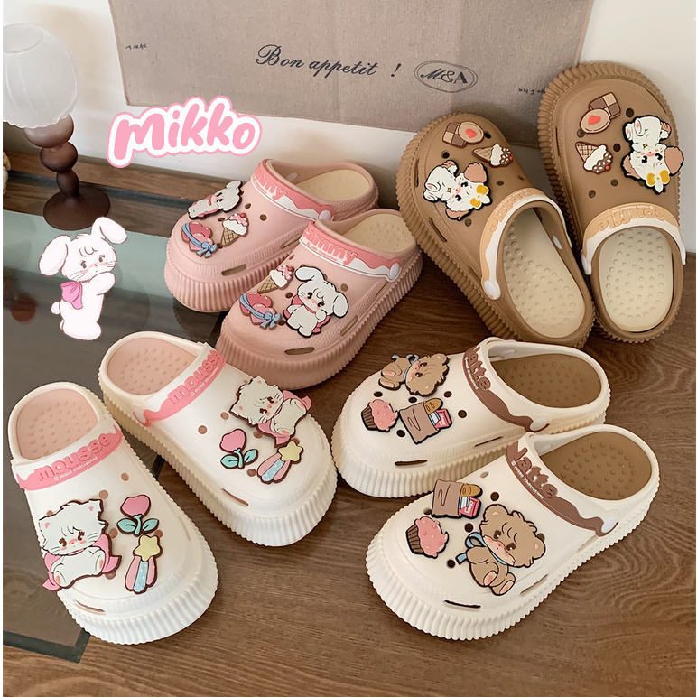 Mikko Co-Branded Hole Shoes Busch Dép hai cánh Dép che mũi Dép đế dày Dép đế dày có thể tháo rời Dép đế phẳng Dép đế dày tăng chiều cao khử mùi chống trượt ngón chân-