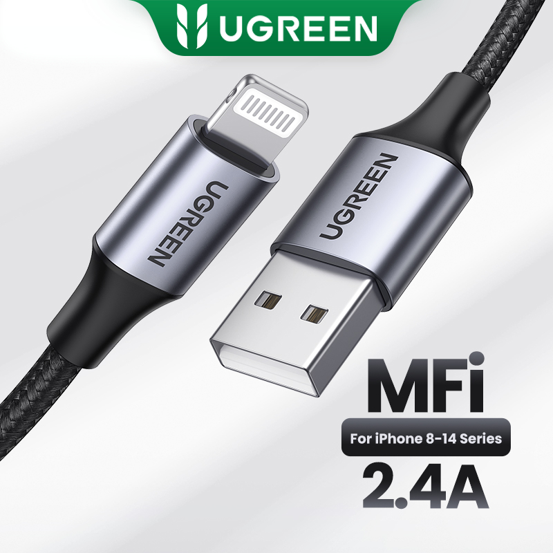 Dây cáp sạc nhanh UGREEN MFI chuyển đổi Lightning sang USB 2.4A thích hợp cho iPhone 12 13 14 Pro Max/ iPad mini 6/ 9