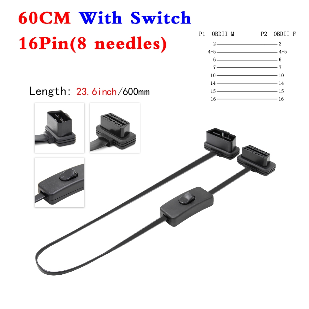 Dây Cáp Chuyển Đổi OBD 1 Sang 2 OBD2 16 pin Dài 30cm 60cm Kèm Công Tắc OBD Cho Xe Hơi