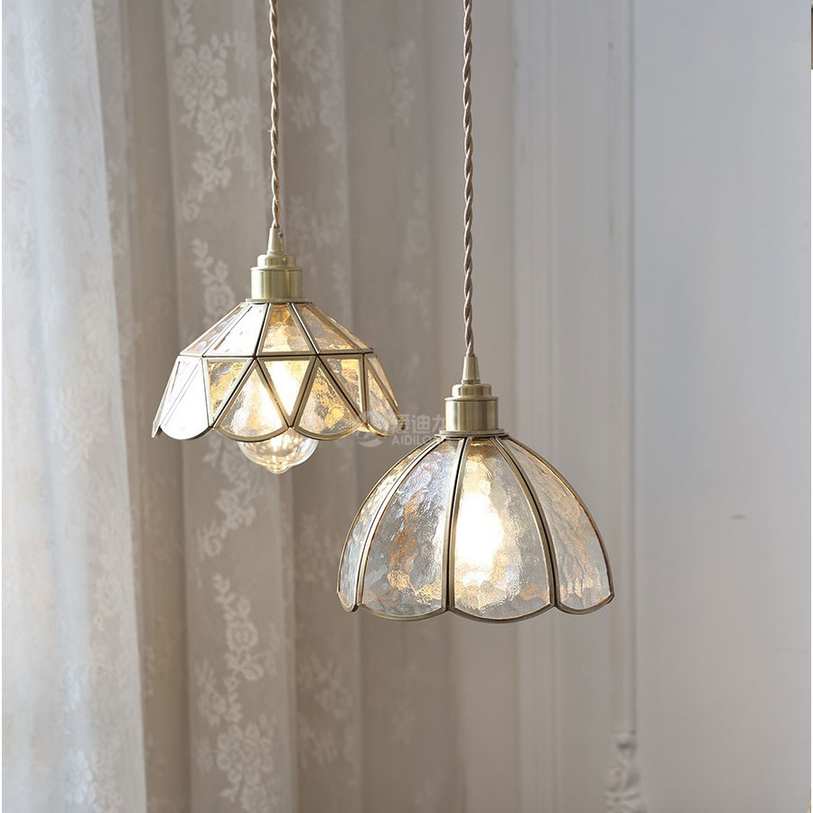 đèn thả bàn ăn LED cổ điển, đèn chùm kính màu, trang trí phòng ngủ, phòng khách, bếp