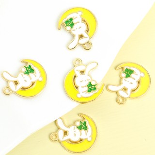 10 Chiếc Đầy Màu Sắc Mặt Trăng & Thỏ Có Ngôi Sao Men Quyến Rũ DIY Vòng Cổ Vòng Tay Bông Tai Dây Xích Điện Thoại Vỏ Tai Nghe Dễ Thương Goodnight Bunny Mặt Dây Chuyền - Quà Tặng Cho Lễ Hội Trung Thu