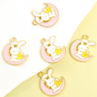 10 Chiếc Đầy Màu Sắc Mặt Trăng & Thỏ Có Ngôi Sao Men Quyến Rũ DIY Vòng Cổ Vòng Tay Bông Tai Dây Xích Điện Thoại Vỏ Tai Nghe Dễ Thương Goodnight Bunny Mặt Dây Chuyền - Quà Tặng Cho Lễ Hội Trung Thu