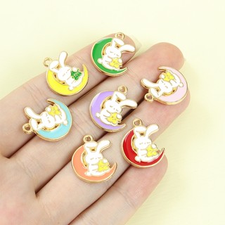 10 Chiếc Đầy Màu Sắc Mặt Trăng & Thỏ Có Ngôi Sao Men Quyến Rũ DIY Vòng Cổ Vòng Tay Bông Tai Dây Xích Điện Thoại Vỏ Tai Nghe Dễ Thương Goodnight Bunny Mặt Dây Chuyền - Quà Tặng Cho Lễ Hội Trung Thu