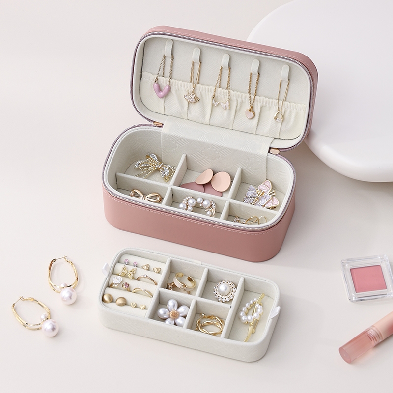 Casegrace Hộp Trang Sức Người Tổ Chức Cho Bé Gái Giả Da Trang Sức Hộp Đựng Organzier Hộp Đựng 2 Lớp Bông Tai Vòng Cổ Nhẫn Hộp Bảo Quản Năm Mới Quà Tặng Giáng Sinh