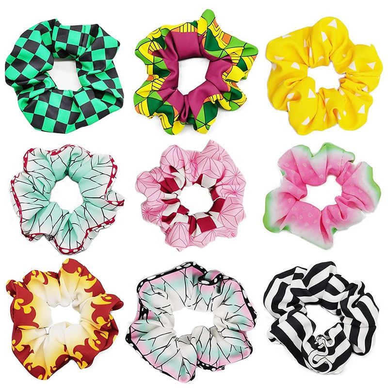 Kẻ giết quỷ thời trang: Kimetsu No Yaiba Scrunchie Dây đeo đầu thủ công đàn hồi