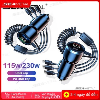 Bộ sạc ô tô SEAMETAL 230W với cáp sạc nhanh 3 trong 1 PD Type C QC3.0 USB C Bộ sạc điện thoại ô tô cho Samsung Iphone Xiaomi