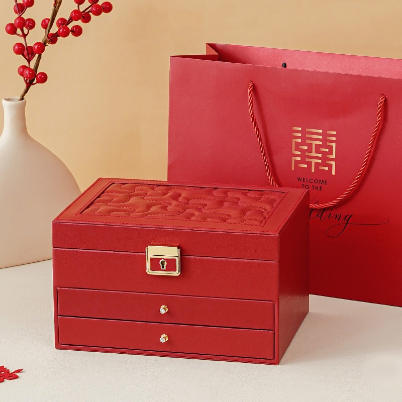 Casegrace Hộp đựng trang sức đám cưới lớn Ngăn kéo lưu trữ Hộp trang sức có khóa và chìa khóa Chống bụi cho vòng cổ Eears Vòng cổ Đồng hồ Hộp sắp xếp trang sức cho đám cưới