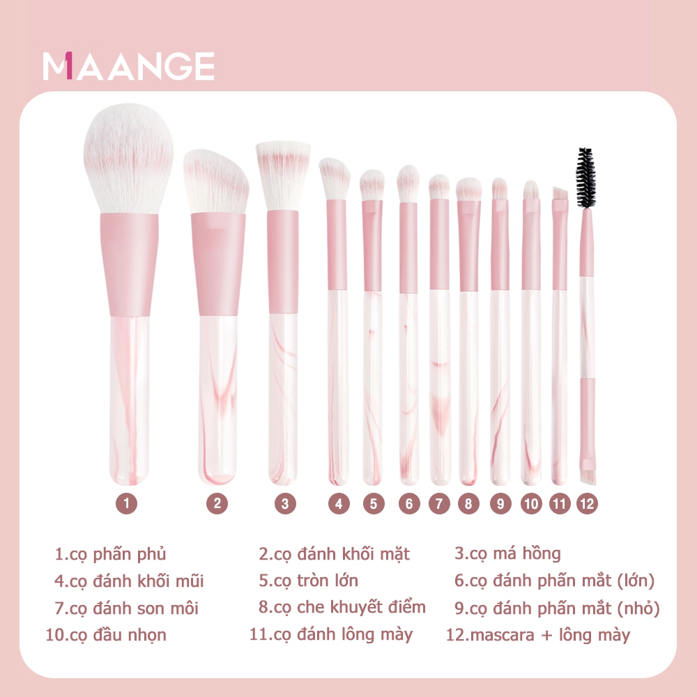 Bộ cọ trang điểm đá cẩm thạch MAANGE cọ đánh phấn nền phấn mắt má hồng kèm túi đựng cọ trang điểm cao cấp 51199