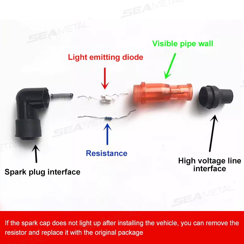 SEAMETAL Nắp bugi xe máy có đèn LED nhiều màu nhấp nháy, phụ kiện động cơ