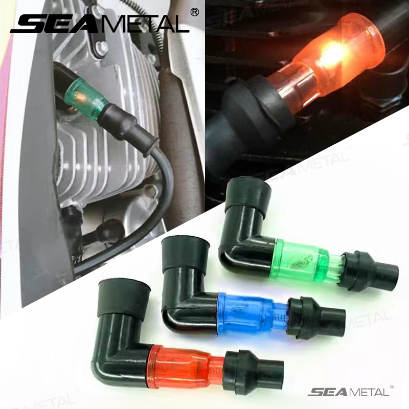 SEAMETAL Nắp bugi xe máy có đèn LED nhiều màu nhấp nháy, phụ kiện động cơ